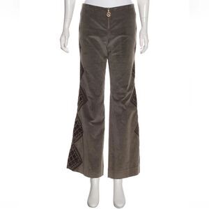 TORY BURCH Soft Velour Pants Embroidered Wide Leg Zipper Logo Army Green Medium